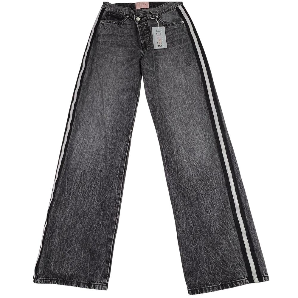 Revice Jeans Size 26 Faded Black Side Stripe Oversized Wide Leg Denim NWT NEW